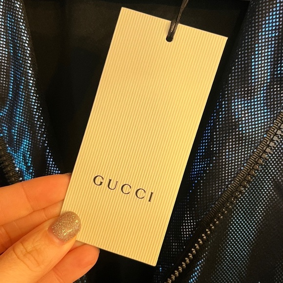 GUCCI Men’s Sylvie Web Blue Lame Logo Stripe Full Zip Track Jacket Size XS NEW - Picture 5 of 9
